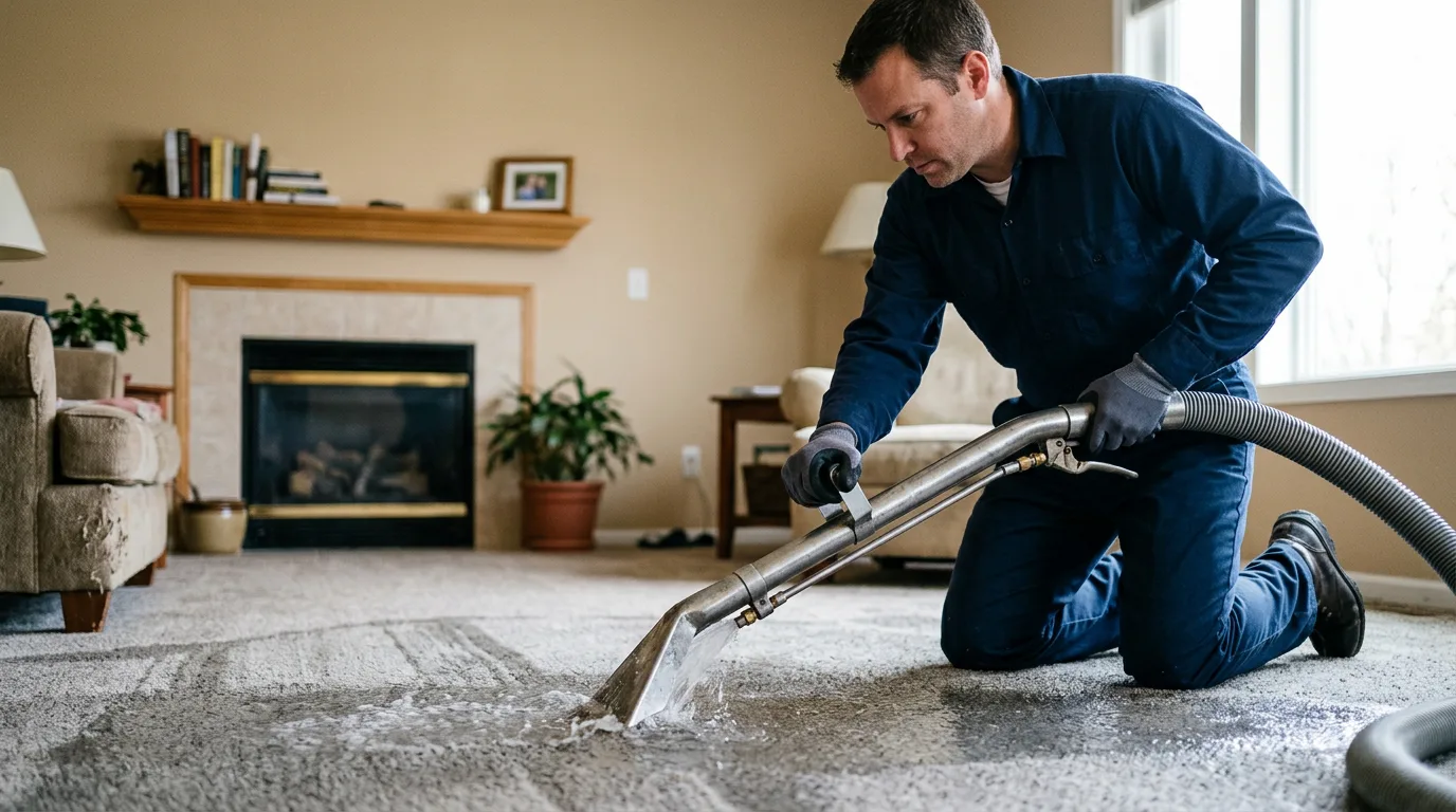 Water damage restoration technician working near De Kalb, TX